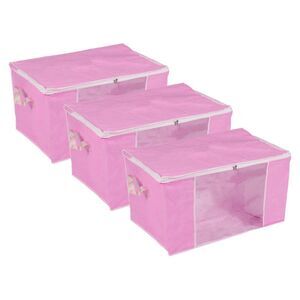 Clothes Storage Bag 3pcs Foldable Closet Organizers with Handles Pink